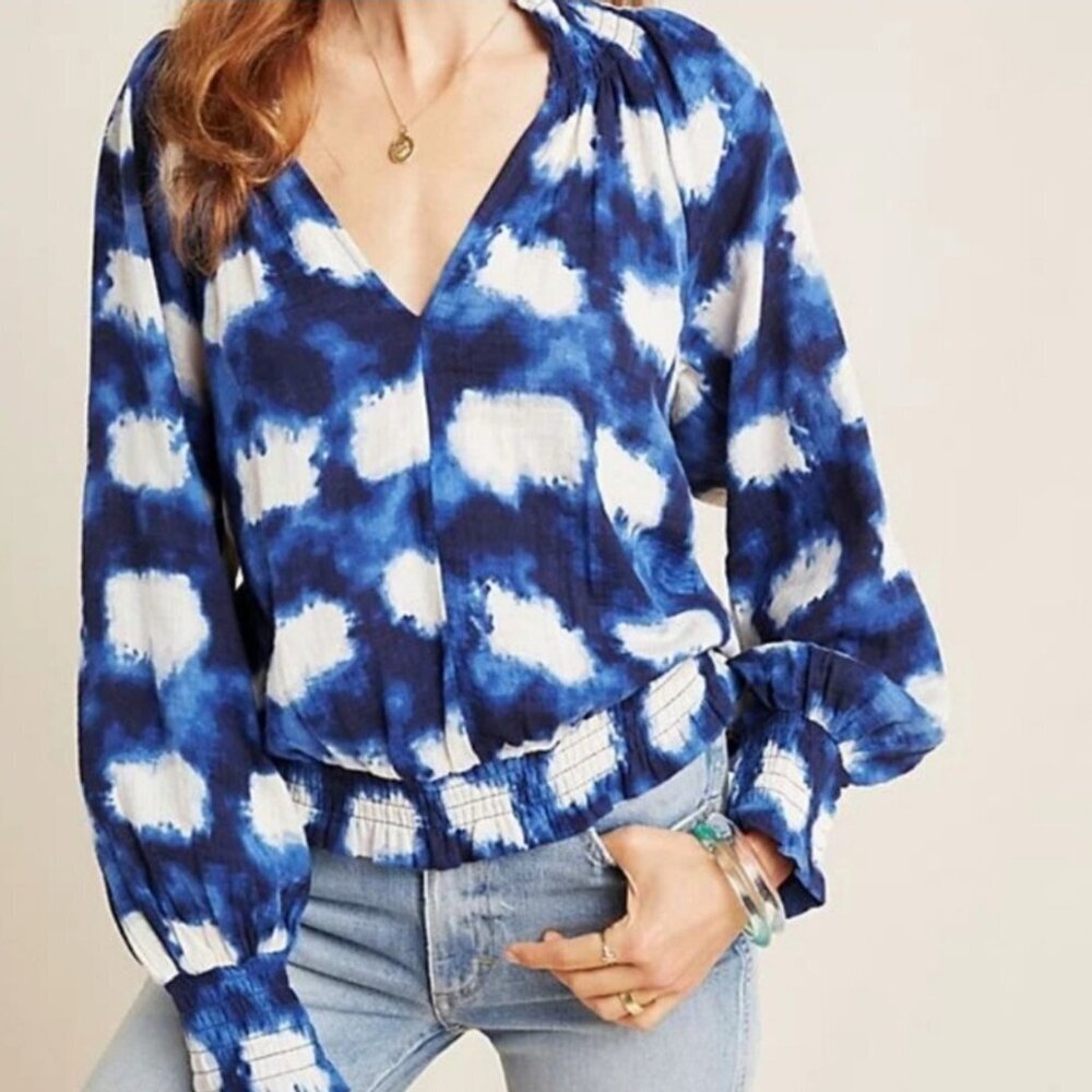 Anthropologie Porridge Peasant Blouse Ines Top Deep V-Neck Size Large